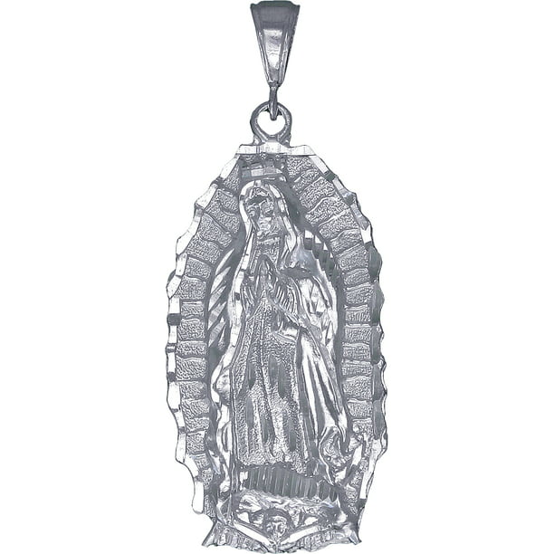 Large Sterling Silver Jesus Charm Pendant Necklace Diamond Cut Finish with Chain